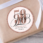 Rose Gold Glitter 50th Birthday Typography Classic Round Sticker<br><div class="desc">Glam,  trendy 50th birthday sticker. This design features elegant rose gold number 50,  typography script fifty in trendy calligraphy handwritten lettering. Personalise with a name and date.</div>