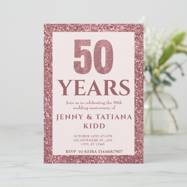 Rose Gold Glitter 50th wedding anniversary  Invitation (Standing Front)