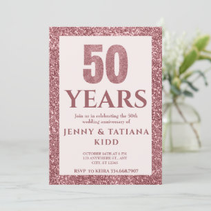 Rose Gold Glitter 50th wedding anniversary  Invitation