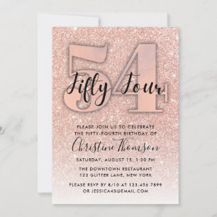 Rose Gold Glitter 54th Birthday Invitation