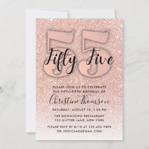 Rose Gold Glitter 55th Birthday Invitation
