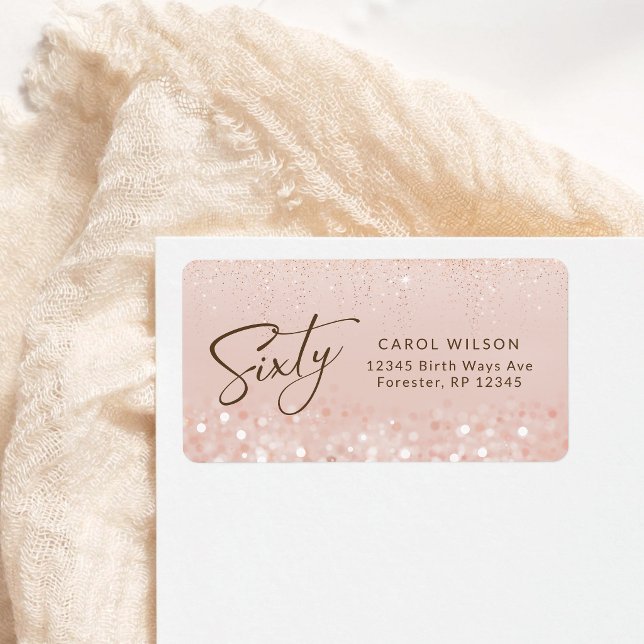 Rose Gold Glitter 60th Birthday Address Label (Rose Gold Glitter 60th Birthday Address Label)