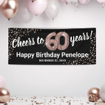 Rose Gold Glitter 60th Birthday Banner<br><div class="desc">Celebrate a milestone birthday in style with our elegant sixtieth birthday party banner. Boasting a customisable stylish black background, faux rose gold sparkle, and modern 60th birthday celebration text, this banner is the perfect way to make a statement. Plus, our sixty rose gold helium balloons add an extra touch of...</div>