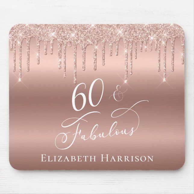 Rose Gold Glitter 60th Birthday Mouse Mat (Front)