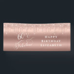Rose Gold Glitter 60th Birthday Party Banner<br><div class="desc">Elegant 60th birthday party banner featuring "60 & Fabulous" in a stylish white script,  a rose gold background and rose gold faux glitter. Personalise with her name.</div>