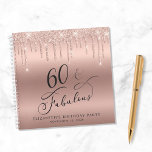 Rose Gold Glitter 60th Birthday Party Guest Book<br><div class="desc">Elegant guest book for her 60th birthday party featuring "60 & Fabulous" in a chic script and rose gold faux glitter drips. Personalise with her name and the party date.</div>