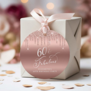 Rose Gold Glitter 60th Birthday Party Thank You Favour Tags