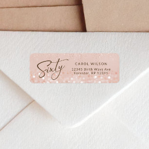 Rose Gold Glitter 60th Birthday Return Address