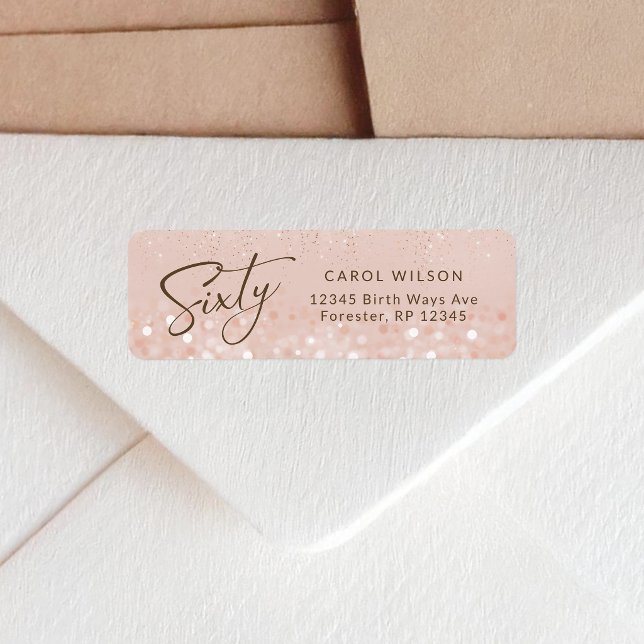Rose Gold Glitter 60th Birthday Return Address (Rose Gold Glitter 60th Birthday Return Address Label)
