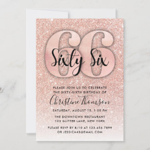 Rose Gold Glitter 66th Birthday Invitation