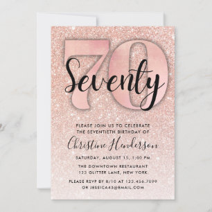 Rose Gold Glitter 70th Birthday Invitation