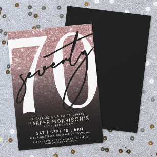 Rose Gold Glitter 70th Birthday Invitation