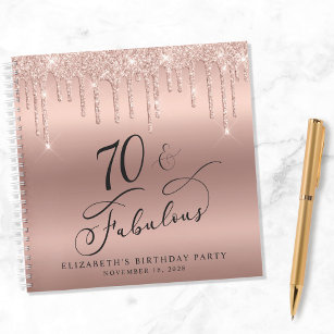 Rose Gold Glitter 70th Birthday Party Guest Book