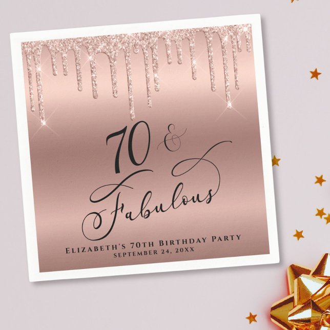 Rose Gold Glitter 70th Birthday Party Napkin (Creator Uploaded)