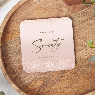 Rose Gold Glitter 70th Birthday Party Square Paper Coaster