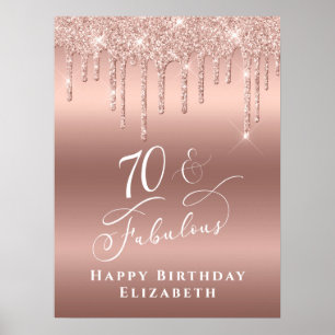 Rose Gold Glitter 70th Birthday Party Welcome Poster