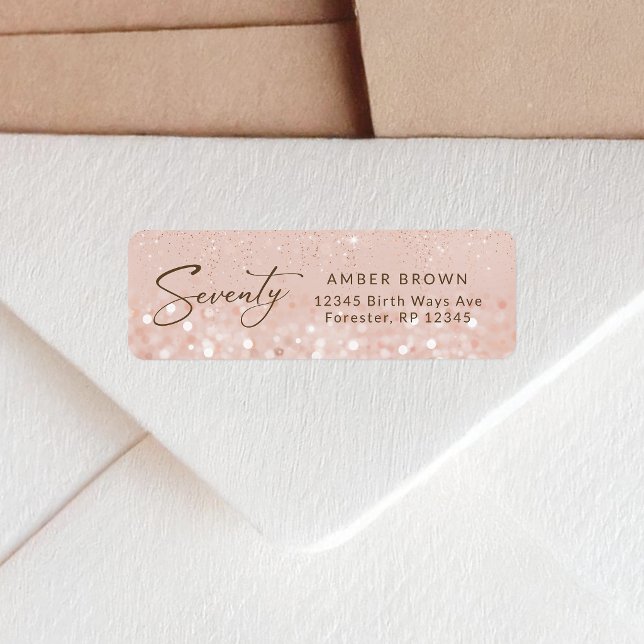 Rose Gold Glitter 70th Birthday Return Address (Rose Gold Glitter 70th Birthday Return Address Label)