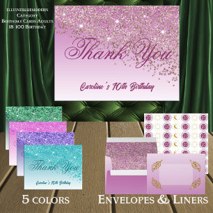 Rose Gold Glitter, 70th Birthday Thank You Postcard