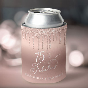 Rose Gold Glitter 75th Birthday Party Can Cooler
