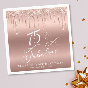 Rose Gold Glitter 75th Birthday Party Napkin