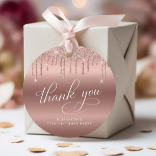 Rose Gold Glitter 75th Birthday Party Thank You Favour Tags