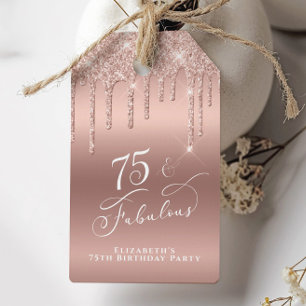 Rose Gold Glitter 75th Birthday Party Thank You Gift Tags