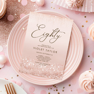 Rose Gold Glitter 80th Birthday Invitation Card
