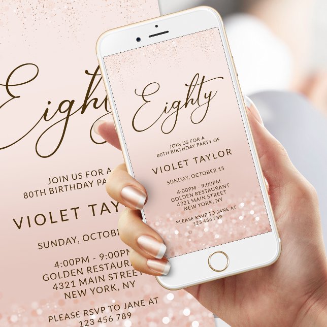 Rose Gold Glitter 80th Birthday Mobile Invite (Rose Gold Glitter 80th Birthday Mobile Invite)