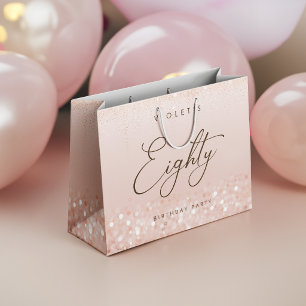 Rose Gold Glitter 80th Birthday Party Large Gift Bag