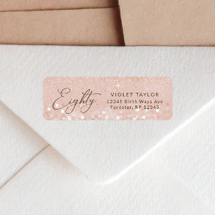 Rose Gold Glitter 80th Birthday Return Address