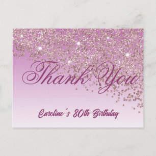 Rose Gold Glitter, 80th Birthday Thank You Postcard