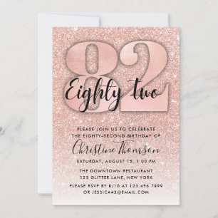 Rose Gold Glitter 82nd Birthday Invitation
