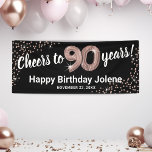 Rose Gold Glitter 90th Birthday Banner<br><div class="desc">Elegant ninetieth birthday party banner featuring a stylish black background that can be changed to any colour,  rose gold sparkly glitter,  ninety rose gold hellium balloons,  and a modern 90th birthday celebration text template that is easy to personalise.</div>