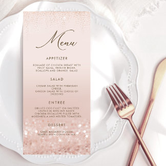 Rose Gold Glitter 90th Birthday Menu Card