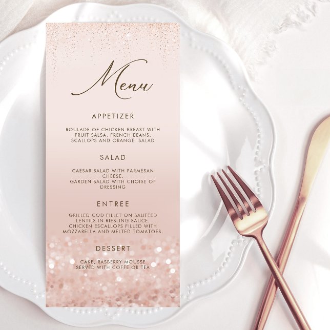 Rose Gold Glitter 90th Birthday Menu Card (Rose Gold Glitter 90th Birthday Menu Card)