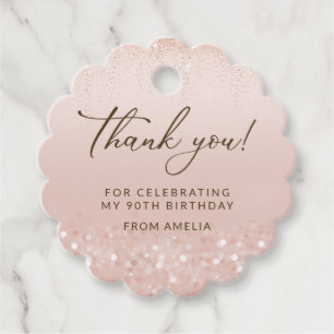 Rose Gold Glitter 90th Birthday Party Scalloped Favour Tags