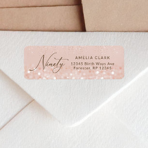 Rose Gold Glitter 90th Birthday Return Address
