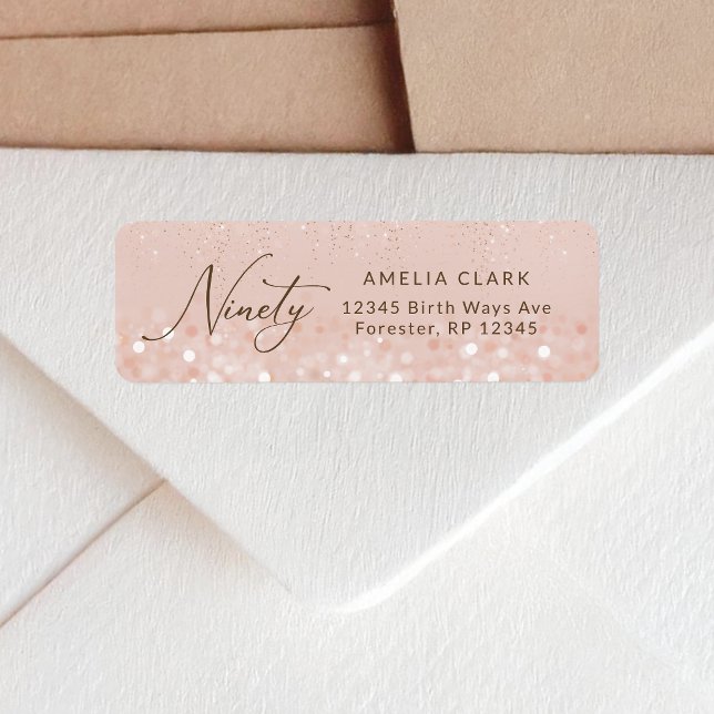 Rose Gold Glitter 90th Birthday Return Address (Rose Gold Glitter 90th Birthday Return Address Label)