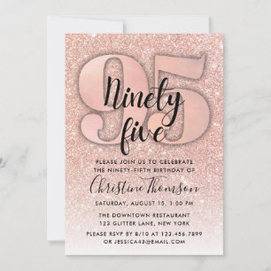 Rose Gold Glitter 95th Birthday Invitation