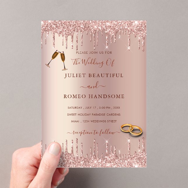 Rose Gold Glitter Acrylic Wedding Invitation (Insitu (Handheld))