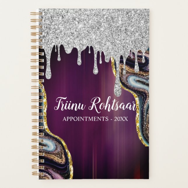 Rose gold glitter agate marble monogram 2023  planner (Front)