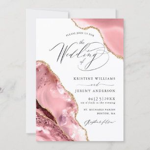 Rose Gold Glitter Agate Script Luxury Wedding Invitation