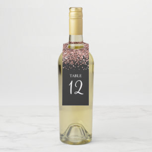 Rose Gold Glitter and Black Glam Table Number Bottle Tag