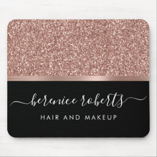 Rose Gold Glitter and Black Personalised Mouse Mat