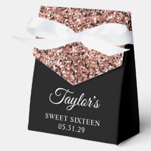 Rose Gold Glitter and Black Sweet Sixteen Favour Box