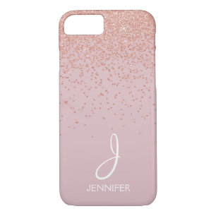 Rose Gold Glitter and Blush Pink Monogrammed iPhone 8/7 Case