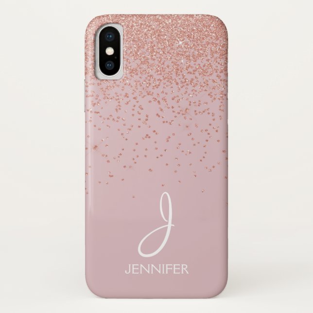 Rose Gold Glitter and Blush Pink Monogrammed Case-Mate iPhone Case (Back)