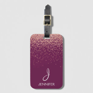 Rose Gold Glitter and Blush Pink Monogrammed Luggage Tag