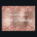 Rose Gold Glitter and Foil 21st Birthday Welcome Poster<br><div class="desc">Create your own 21st birthday party celebration welcome sign 24x18 poster for your friend. I have some other milestone birthdays available, but can answer creator requests here in the system. The background features a faux sparkly rose gold glitter with a rose gold and blush pink brushed metal ombre foil digital...</div>