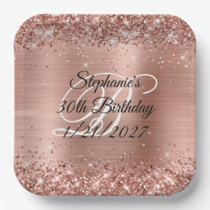Rose Gold Glitter and Foil 30th Birthday Paper Plate